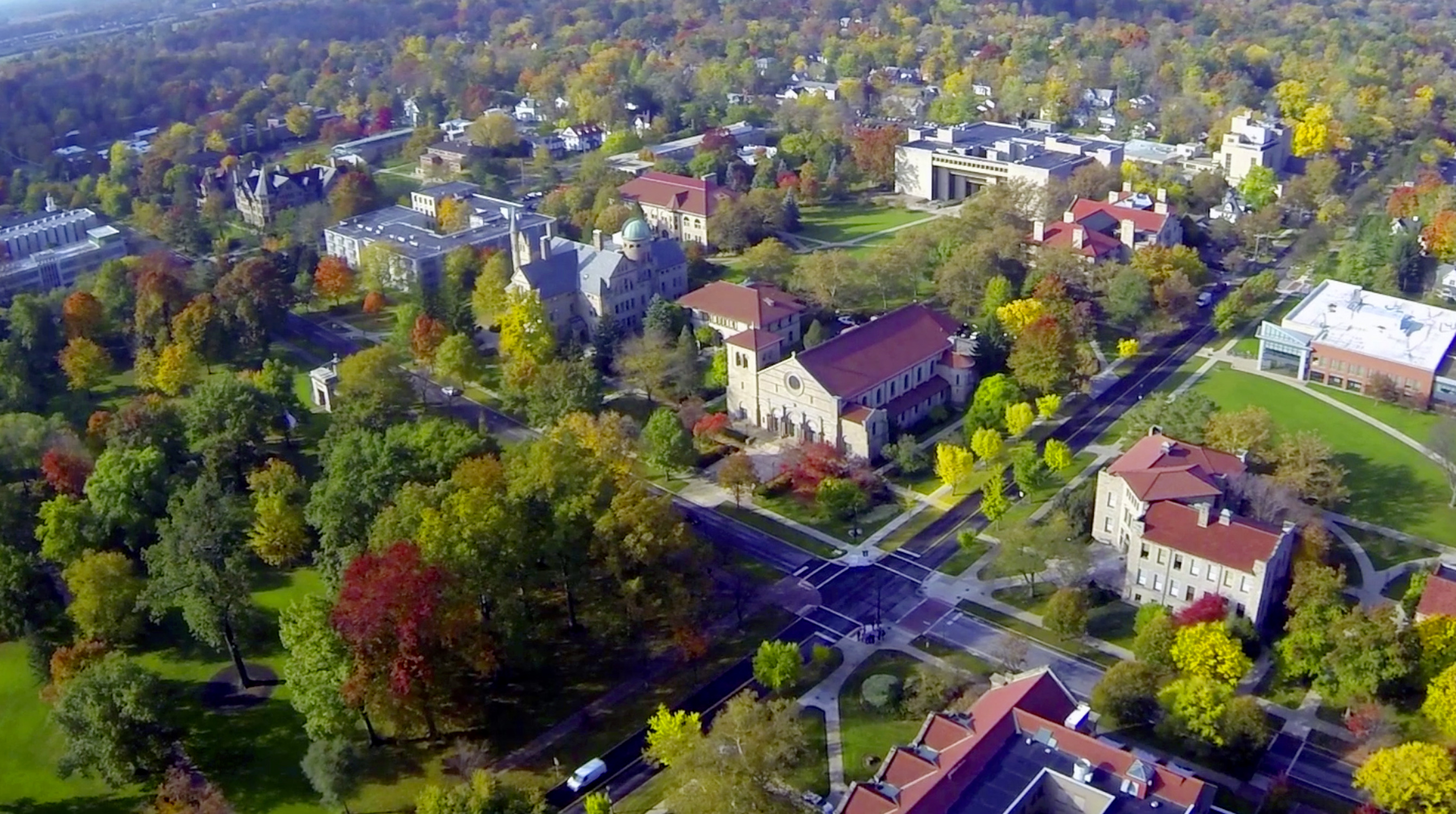 Aerial view of Finney Chapel, Oberlin College, Oberlin, Ohio, United States (oberlin.edu)